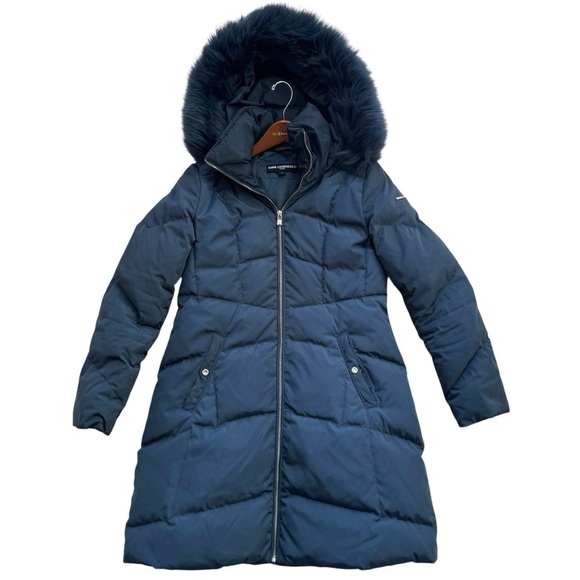 Karl Lagerfeld Jackets & Blazers - Karl Lagerfeld Faux Fur Collar Navy Blue Puffer Coat